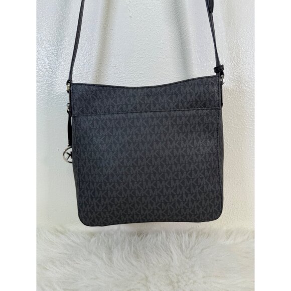 Michael Kors Jet Set Travel Large Messenger Bag Logo-Print Canvas Black/Silver - Picture 2 of 16